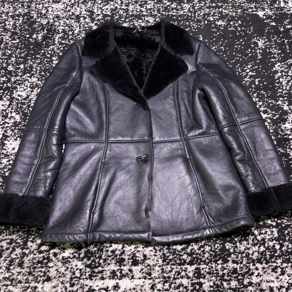 Wilsons Leather Weatherproof Black Shearling Leather Faux Fur Jacket Vintage L